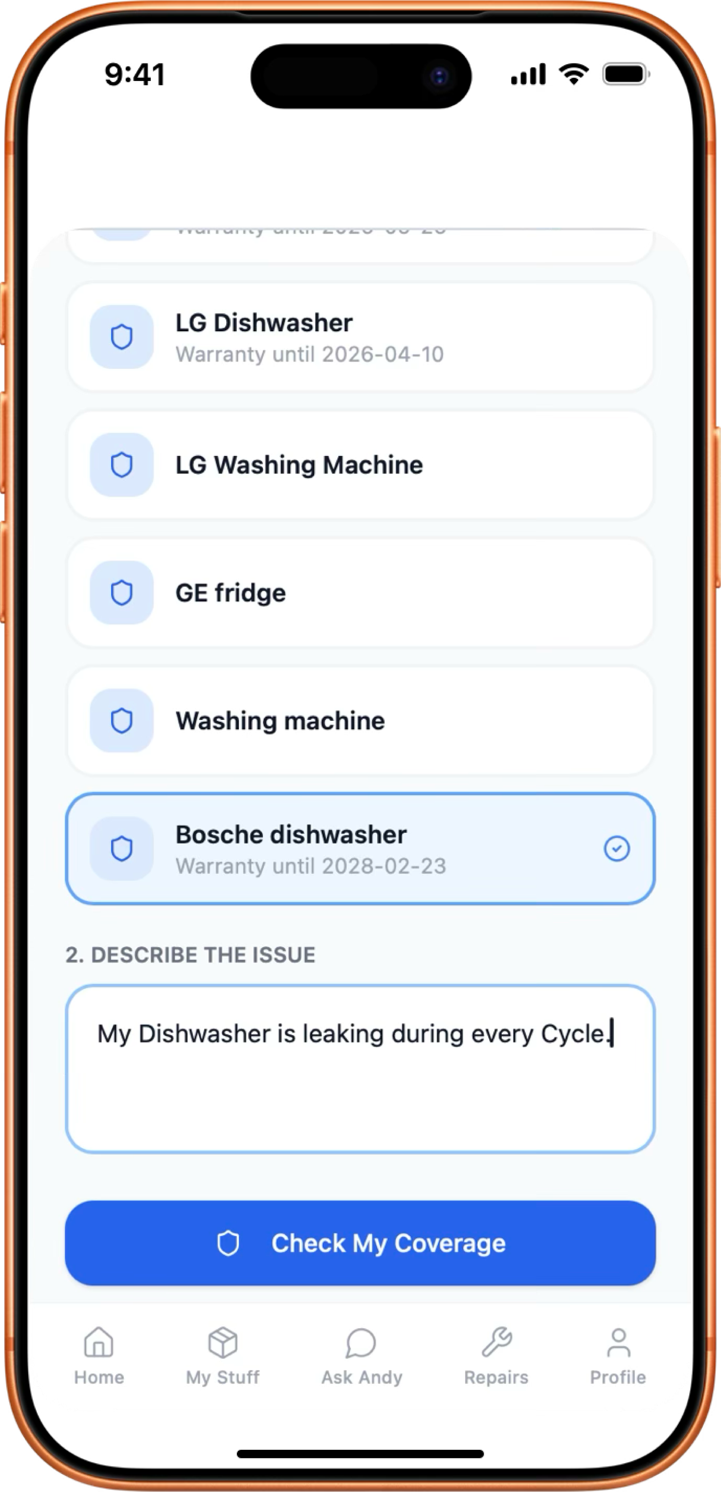 OwnWise appliance list